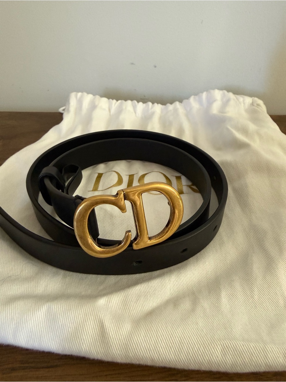 Dior Black Leather Belt with Gold CD Logo Buckle